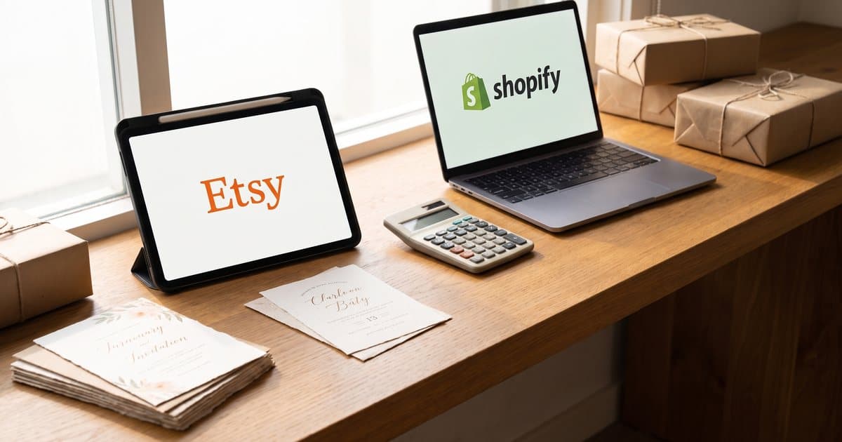 Etsy and Shopify compared on a desk